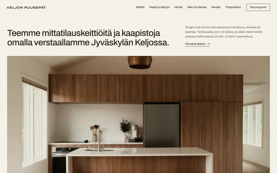 Keljon Puusepät: sivuston etusivu