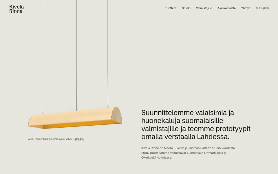 Kivelä Rinne: sivuston etusivu