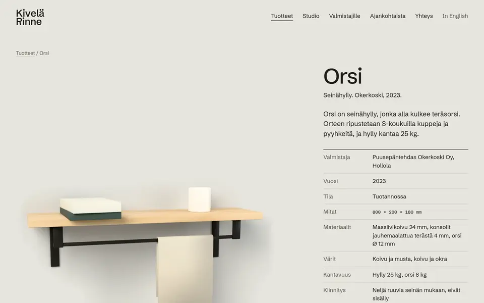 Kivelä Rinne: Tuotesivu, Orsi