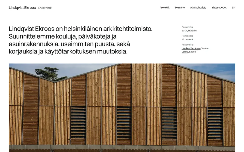 Lindqvist Ekroos Arkkitehdit: sivuston etusivu