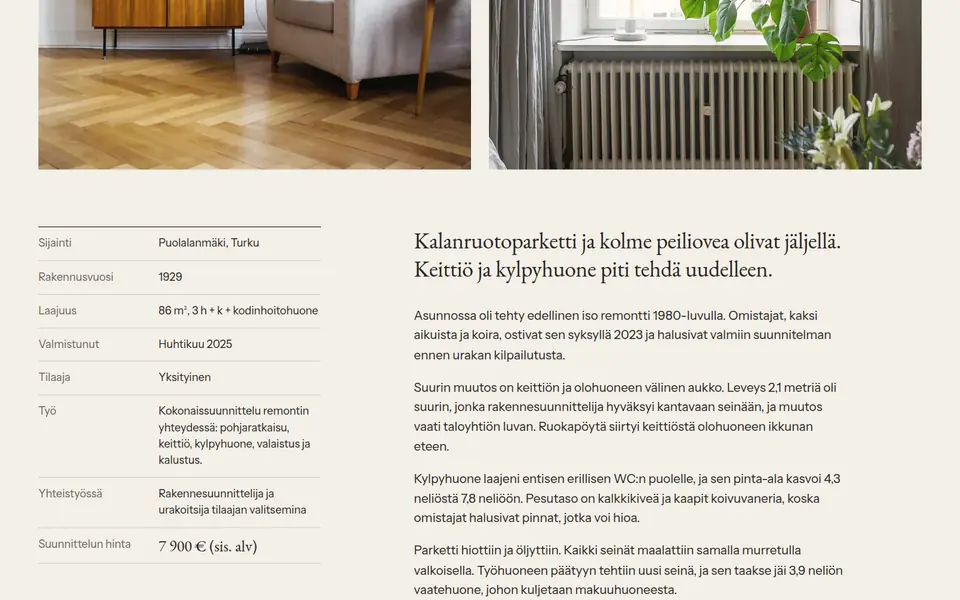 Studio Kuusela: Kohdesivu, Asunto Puolalanmäki, tiedot