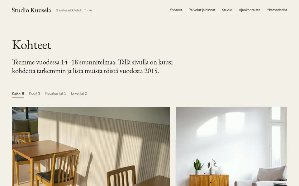 Studio Kuusela: Kohteet-sivu
